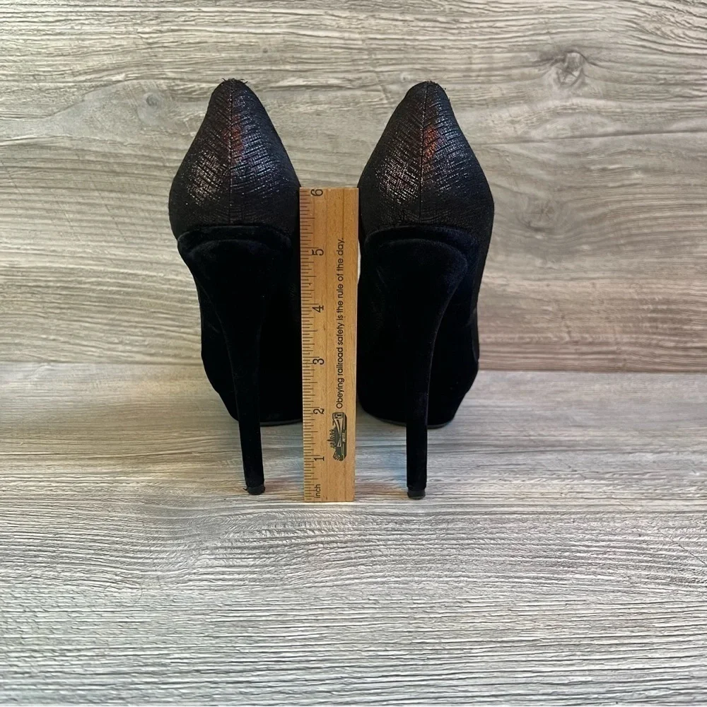 RODO + Talbot Runhof platform velvet and metallic sheen high heel stilettos sz 6